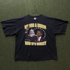2008 Obama We Had a Dream Now It's Reality Faded Black Graphic Tee‎ Shirt